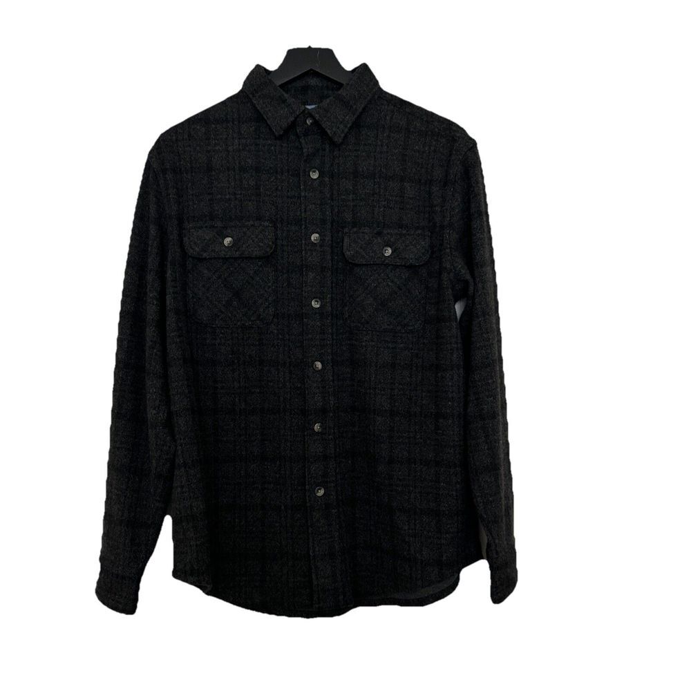 Chaps Men's Regular Fit Knit Flannel Shirt, Black, Size S